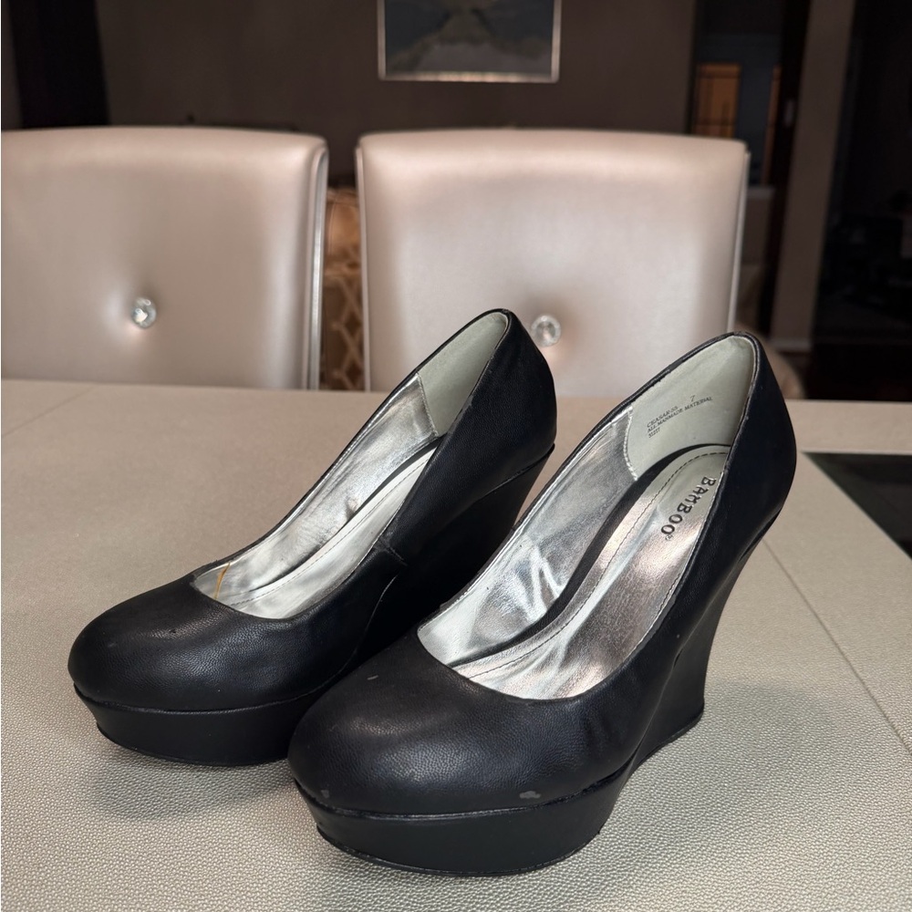 BAMBOO Black Wedge Shoes